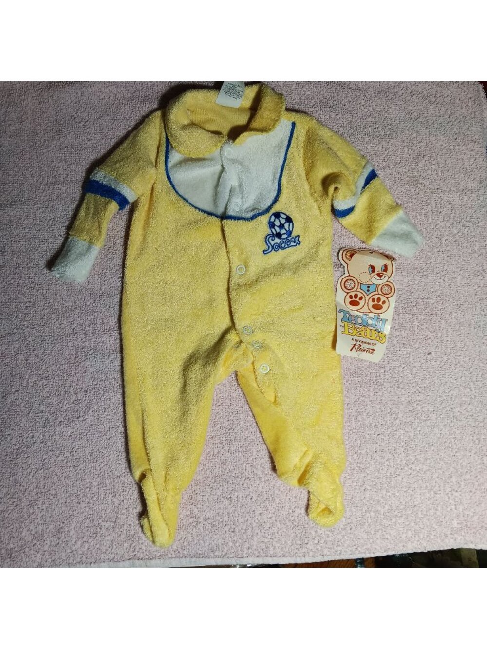 Vintage Teddy Bears Kleintots Yellow Soccer Footed Baby Romper Small Polyester